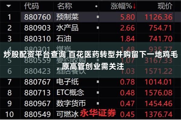 炒股配资平台查询 百花医药转型并购留下一地鸡毛, 原高管创业